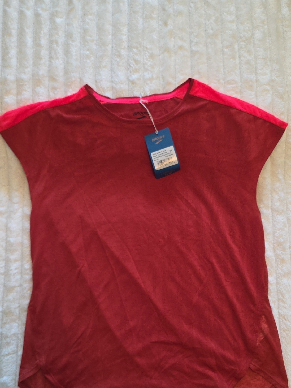 Brooks Women's Red Short Sleeve Tee with Bright Shoulder Accent